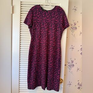 St. John Leopard Print Spotted Jacquard Mini Dress in Navy & Cherry Size 12